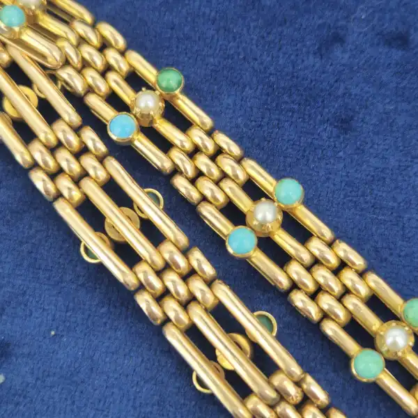 Antique Turquoise and Pearl Bracelet in 15ct Gold-15ct-gold-antique-turquoise-pearl-blet.webp
