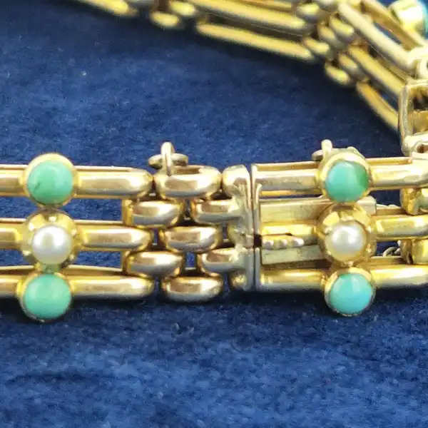 Antique Turquoise and Pearl Bracelet in 15ct Gold-15ct-gold-antique-turquoise-pearl-blet.webp