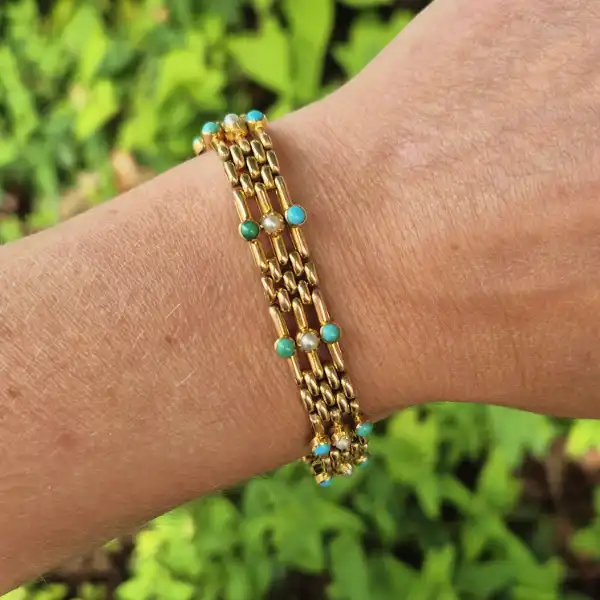 Antique Turquoise and Pearl Bracelet in 15ct Gold-15ct-gold-antique-turquoise-pearl-blet.webp