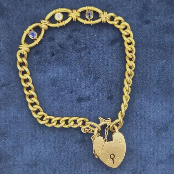 Date 1904! 15ct Gold Sapphire & Diamond Bracelet-15ct-sapphire-and-diamond-bracelet-with-padlock.webp