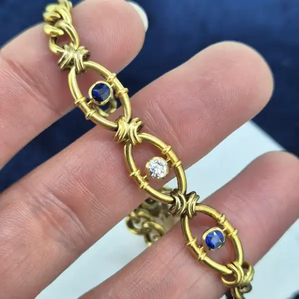 Date 1904! 15ct Gold Sapphire & Diamond Bracelet-15ct-sapphire-and-diamond-bracelet-with-padlock.webp