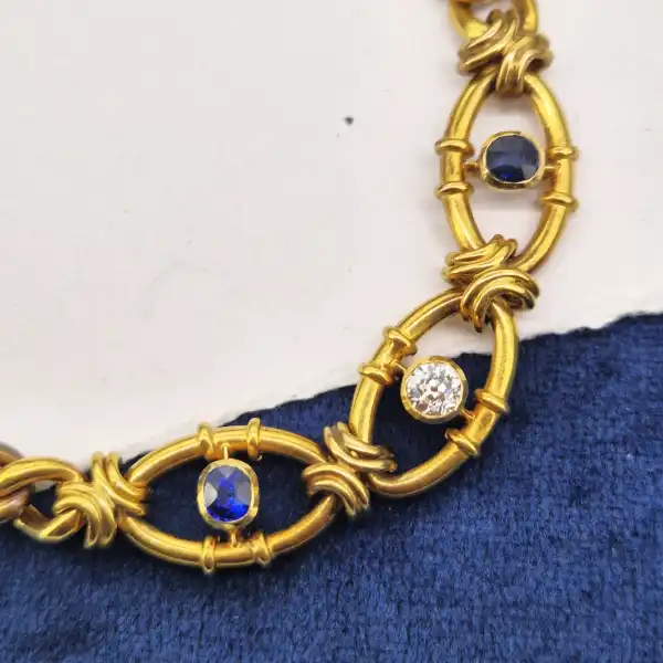 Date 1904! 15ct Gold Sapphire & Diamond Bracelet-15ct-sapphire-and-diamond-bracelet-with-padlock.webp