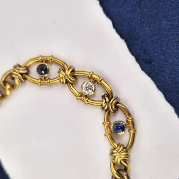 Date 1904! 15ct Gold Sapphire & Diamond Bracelet-15ct-sapphire-and-diamond-bracelet-with-padlock.webp