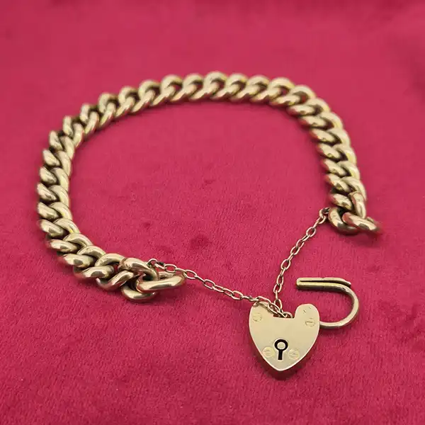 Gorgeous Antique 15ct Charm Bracelet-15ct-yellow-gold-antique-charm-bracelet-heart-padlock.webp