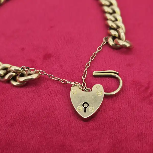 Gorgeous Antique 15ct Charm Bracelet-15ct-yellow-gold-antique-charm-bracelet-heart-padlock.webp