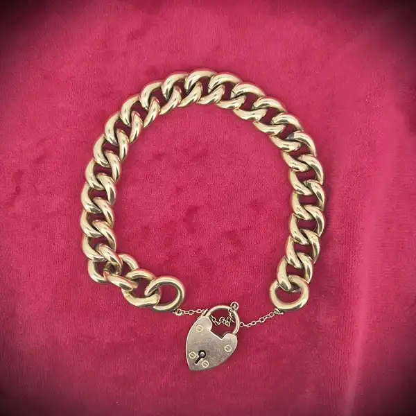 9ct-gold-antique-charm-bracelet-with-padlock -bracelets