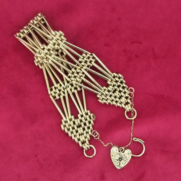 Beautiful Double Gate Bracelet in 9ct Yellow Gold-9ct-gold-double-gate-bracelet-heart-padlock.webp