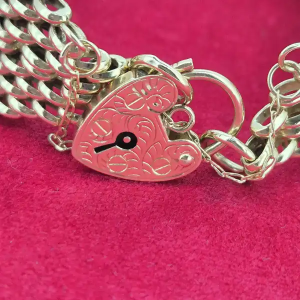 Beautiful Double Gate Bracelet in 9ct Yellow Gold-9ct-gold-double-gate-bracelet-heart-padlock.webp