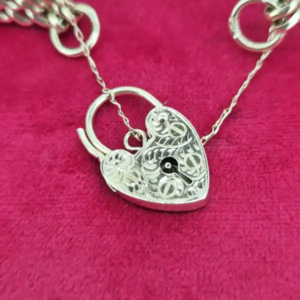 Beautiful Double Gate Bracelet in 9ct Yellow Gold-9ct-gold-double-gate-bracelet-heart-padlock.webp