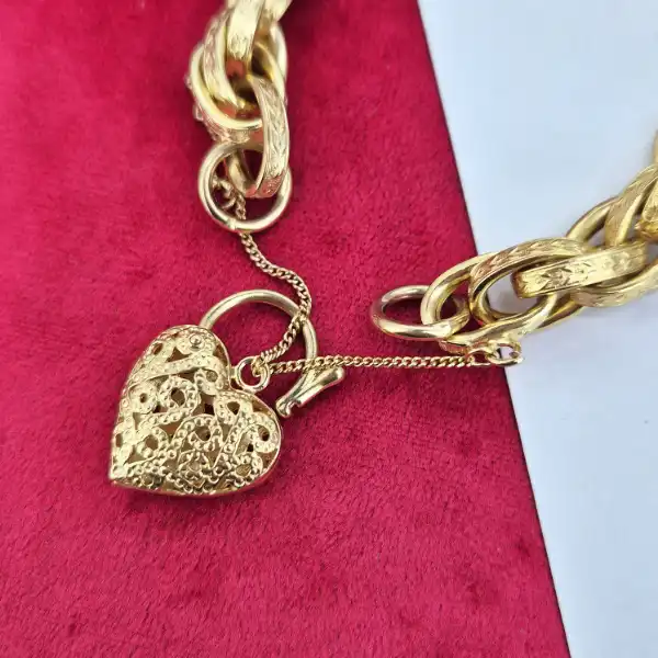 Gorgeous 9ct Yellow Gold Fancy Charm Bracelet-9ct-gold-fancy-charm-bracelet-heart-padlock.webp