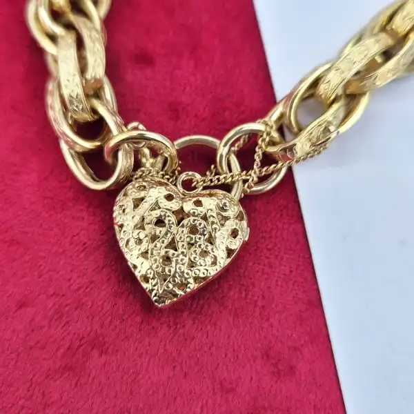 Gorgeous 9ct Yellow Gold Fancy Charm Bracelet-9ct-gold-fancy-charm-bracelet-heart-padlock.webp