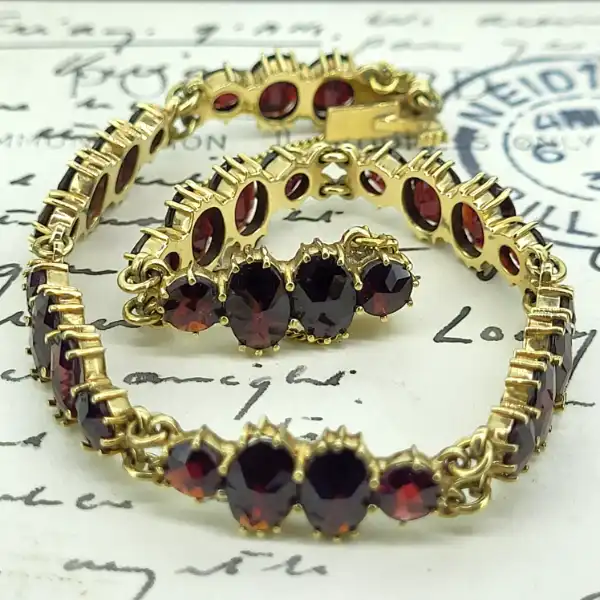 Fancy Garnet Bracelet in 9ct Gold-9ct-gold-garnet-bracelet-with-safety-chain.webp