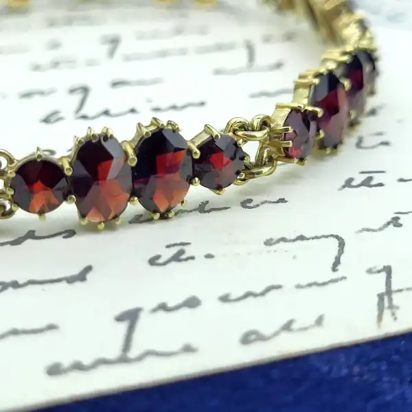 Fancy Garnet Bracelet in 9ct Gold-9ct-gold-garnet-bracelet-with-safety-chain.webp