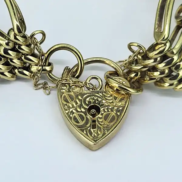 9ct Gold Fancy Gate Bracelet with Padlock-9ct-gold-gate-bracelet-with-heart-padlock.webp