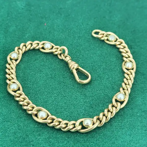 Date 1917-1918! 9ct Rose Gold Antique Albert Bracelet with Pearls-9ct-rose-gold-albert-bracelet-with-pearls.webp