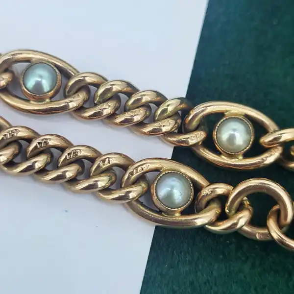 Date 1917-1918! 9ct Rose Gold Antique Albert Bracelet with Pearls-9ct-rose-gold-albert-bracelet-with-pearls.webp