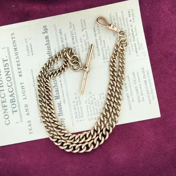 9ct Solid Gold Double Albert Bracelet in Rose Gold-9ct-rose-gold-double-curb-link-albert-bracelet.webp