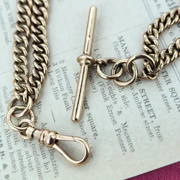 9ct Solid Gold Double Albert Bracelet in Rose Gold-9ct-rose-gold-double-curb-link-albert-bracelet.webp