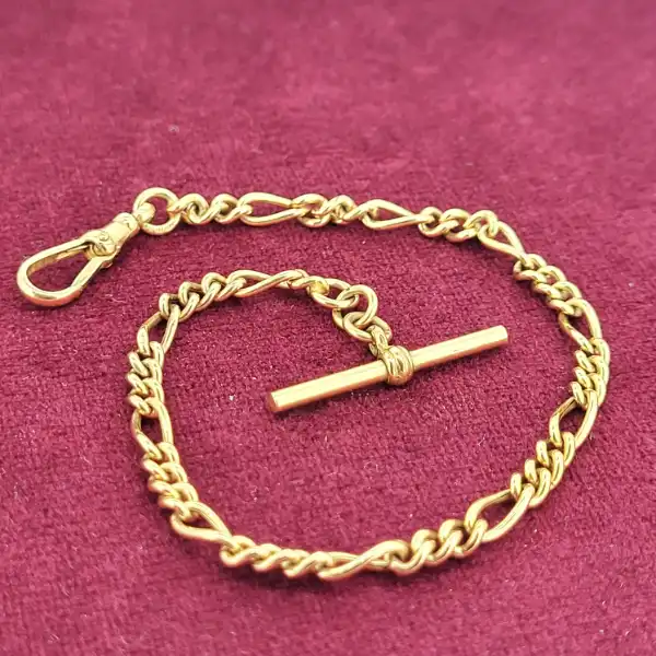 9ct Yellow Gold Figaro Bracelet with T-Bar-9ct-rose-gold-figaro-t-bar-bracelet.webp