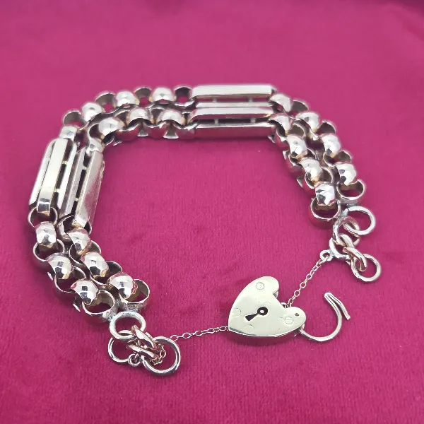 Fancy Antique Yellow Gold Bracelet with Padlock- Front View 