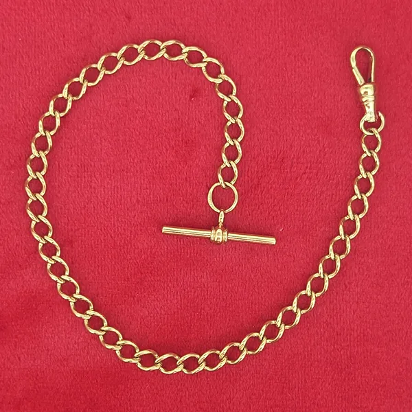 9ct Yellow Gold Curb Bracelet with T-Bar- Side View 