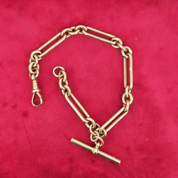Antique 9ct Yellow Gold Trombone Link Bracelet-9ct-yellow-gold-trombone-albert-bracelet-with-tbar.webp