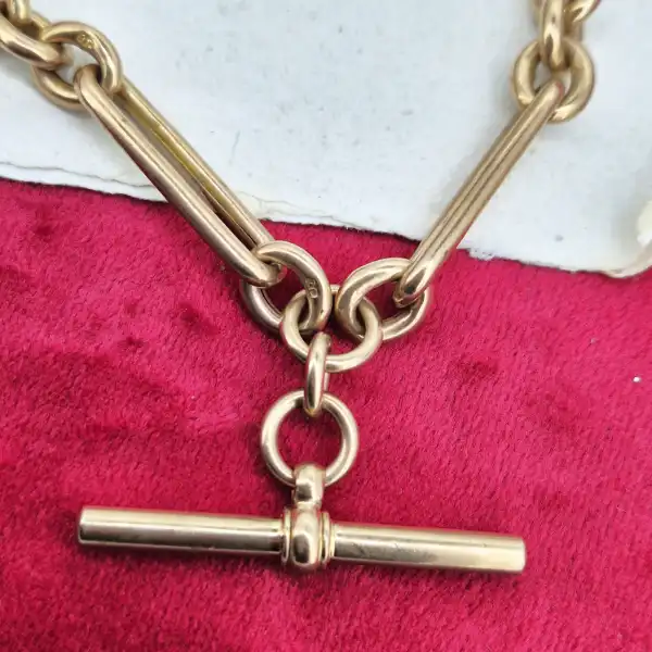 Antique 9ct Yellow Gold Trombone Link Bracelet-9ct-yellow-gold-trombone-albert-bracelet-with-tbar.webp