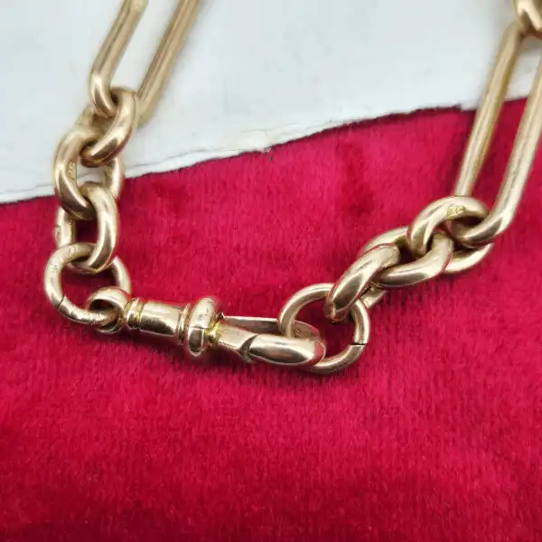 Antique 9ct Yellow Gold Trombone Link Bracelet-9ct-yellow-gold-trombone-albert-bracelet-with-tbar.webp