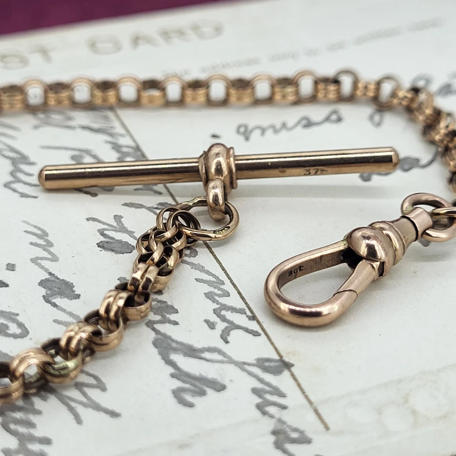 9ct Rose Gold Belcher Bracelet with T-Bar and Swivel-Antique-T-Bar-Ireland.webp