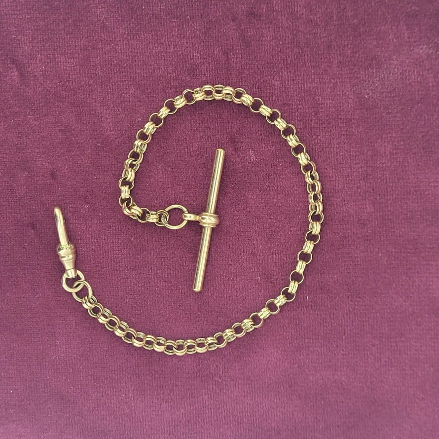 9ct Rose Gold Belcher Bracelet with T-Bar and Swivel-Antique-T-Bar-Ireland.webp