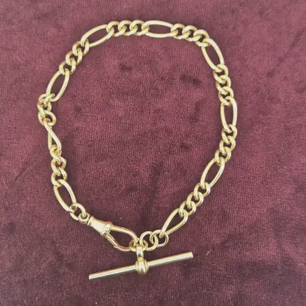 Antique 9ct Rose Gold Albert Figaro Bracelet with T-Bar-antique-figaro-albert-bracelet-with-tbar.webp