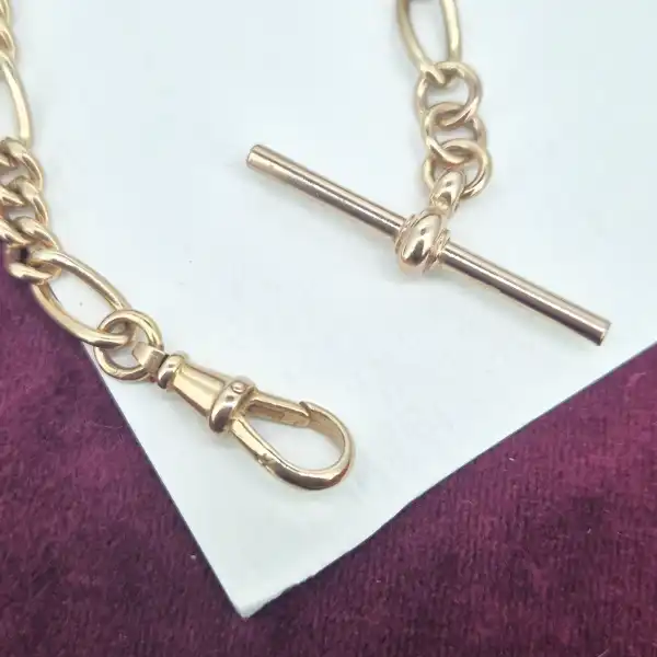 Antique 9ct Rose Gold Albert Figaro Bracelet with T-Bar-antique-figaro-albert-bracelet-with-tbar.webp