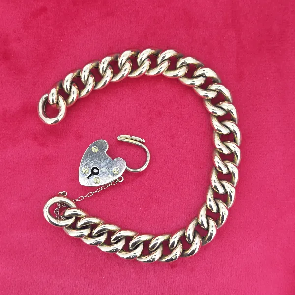 Vintage Chunky 9ct Yellow Gold Charm Bracelet- Side View 