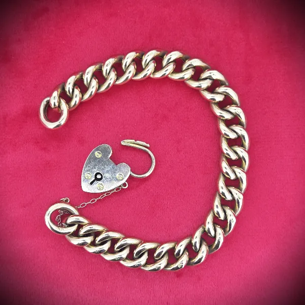 Antique Jewellery Ireland  - Vintage Chunky 9ct Yellow Gold Charm Bracelet