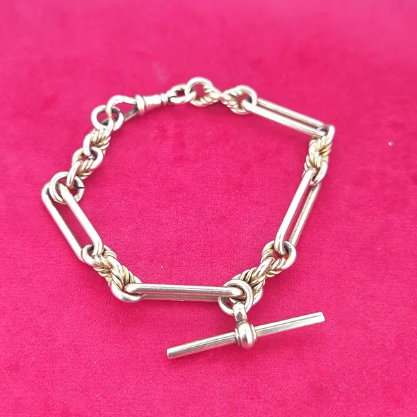 Date 1900! Antique Rose Gold Trombone T-Bar Bracelet- Side View 