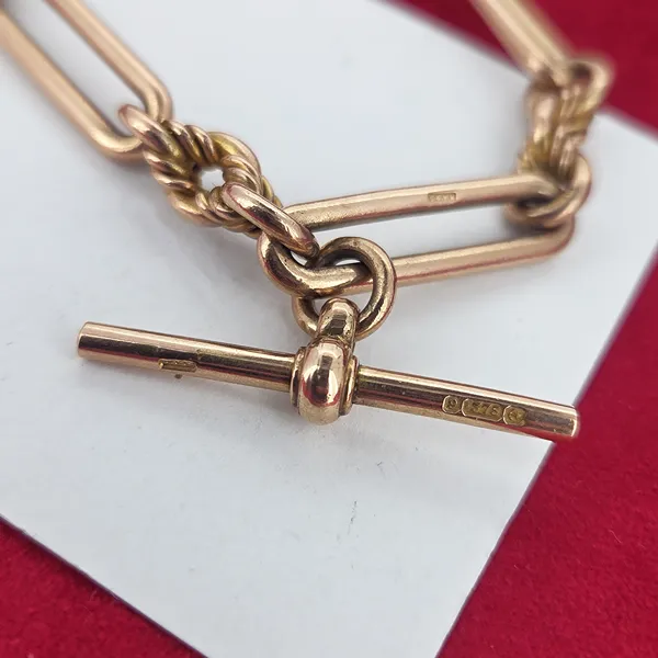 Date 1900! Antique Rose Gold Trombone T-Bar Bracelet- Close Up 