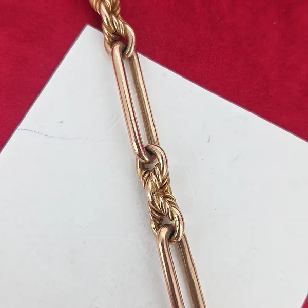 Date 1900! Antique Rose Gold Trombone T-Bar Bracelet- Crown View 