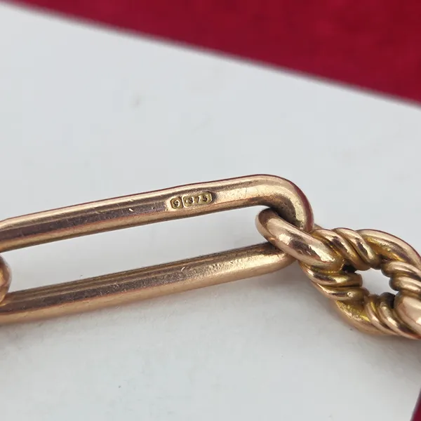 Date 1900! Antique Rose Gold Trombone T-Bar Bracelet- Magnified 