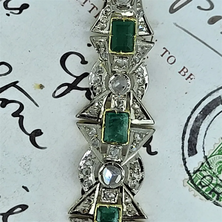 Antique Emerald & Diamond Bracelet in 18ct Gold-emerald-and-diamond-antique-bracelet-dublin.webp