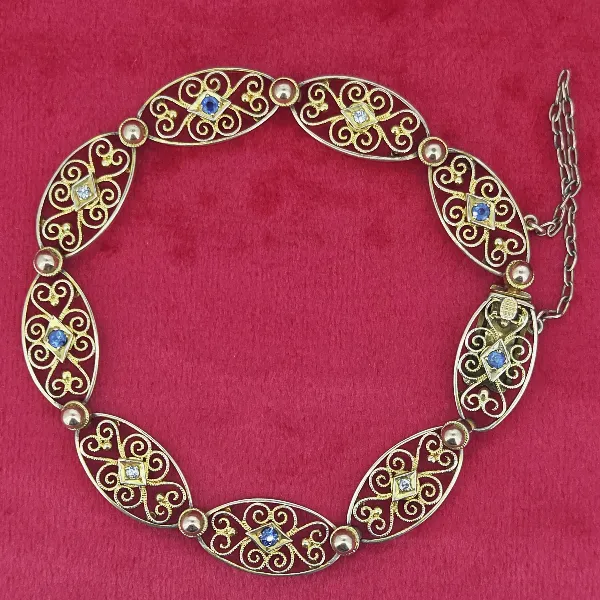 Filigree Antique Bracelet with Sapphires & Diamonds- Side View 