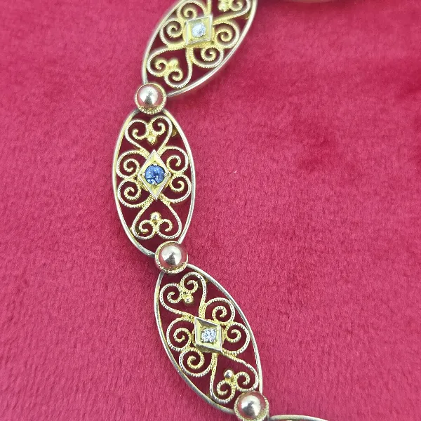 Filigree Antique Bracelet with Sapphires & Diamonds- Reverse Angle 