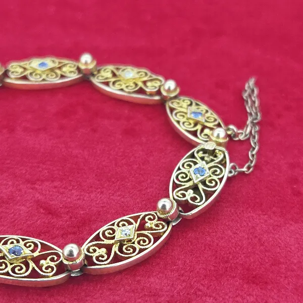 Filigree Antique Bracelet with Sapphires & Diamonds- Crown View 