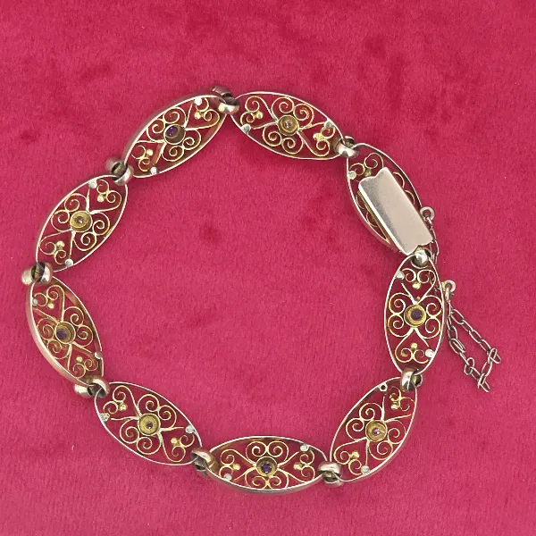 Filigree Antique Bracelet with Sapphires & Diamonds-Original 