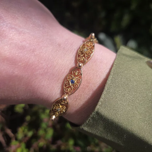 Filigree Antique Bracelet with Sapphires & Diamonds-Small 