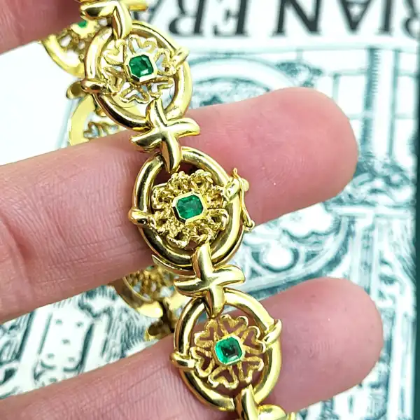 18ct Gold and Emerald Bracelet-gold-emerald-fancy-bracelet.webp