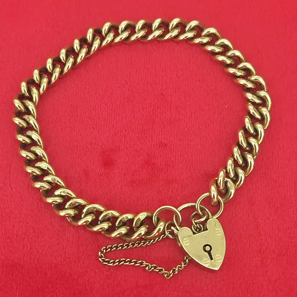 Solid 9ct Yellow Gold Curb Charm Bracelet- Side View 