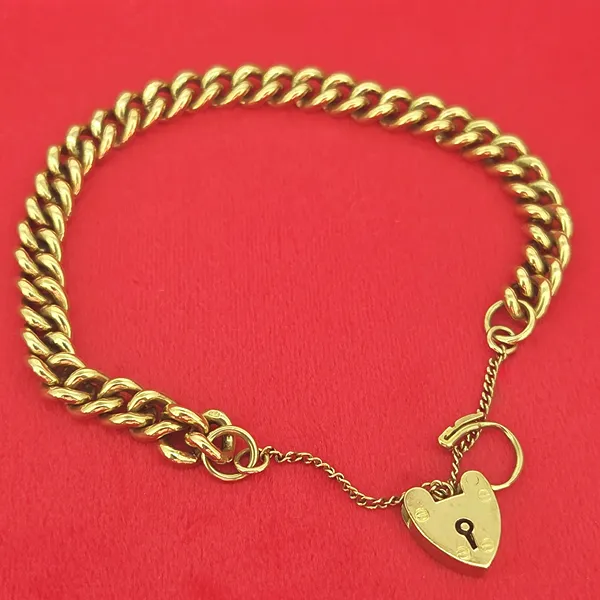 Solid 9ct Yellow Gold Curb Charm Bracelet- Front View 