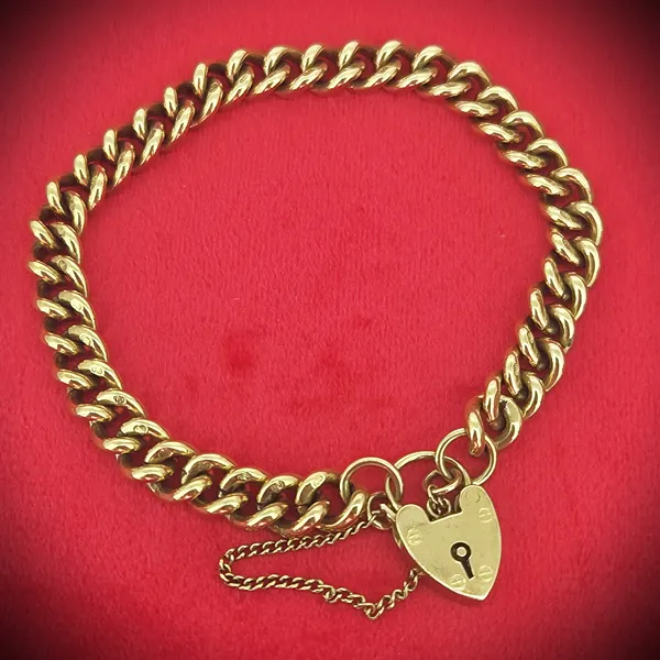 Antique Jewellery Ireland  - Solid 9ct Yellow Gold Curb Charm Bracelet
