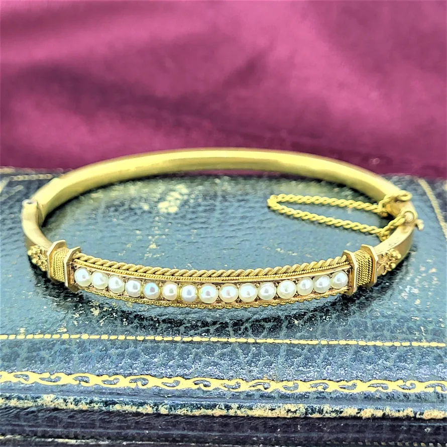 Victorian Seed Pearl Bangle in 15ct Yellow Gold-victorian-seed-pearl-bangle.webp