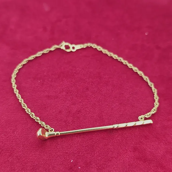 Vintage 9ct Yellow Gold Golf Club Bracelet with Rope Link Chain- Side View 